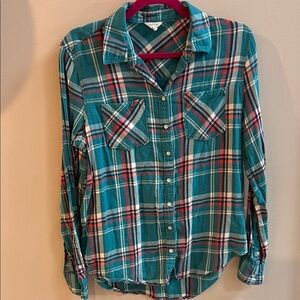 Aeropostale Teal and Burgundy Plaid Flannel Shirt